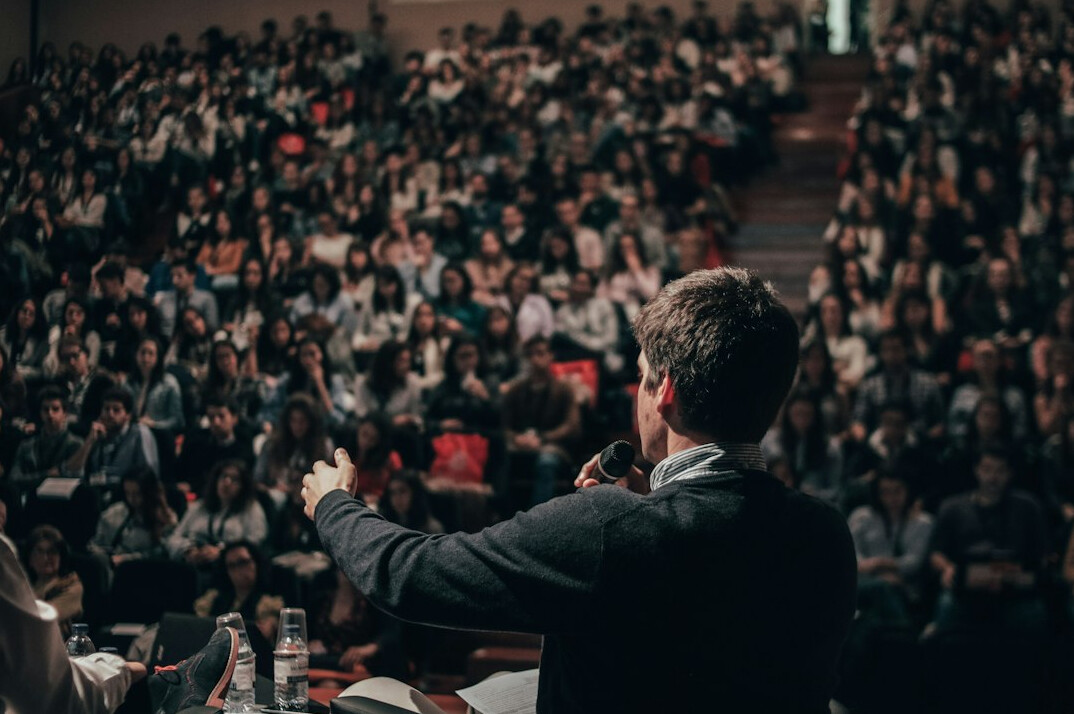man practicing speech