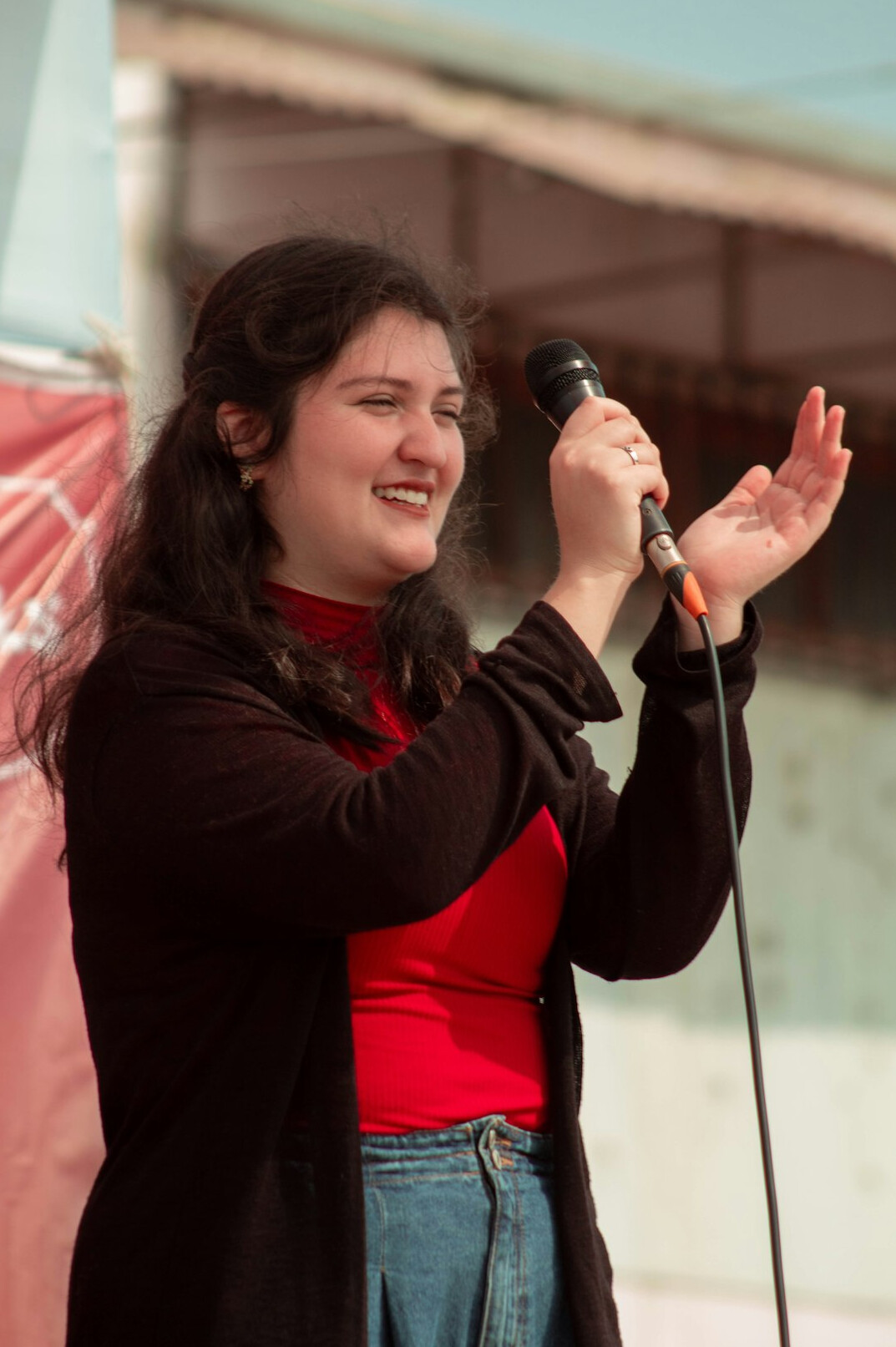 woman practicing voice exercises